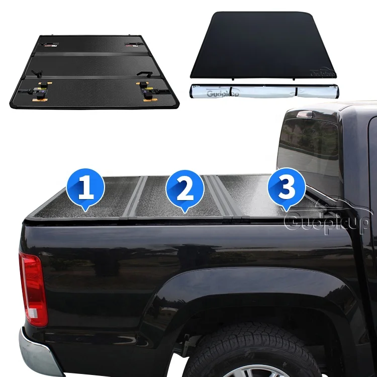 

Pick up Truck Bed Cover Hard Tri Folding Aluminum Tonneau Cover Navara for 2024 Maverick Ranger tacoma Bt-50 Amarok Hilux