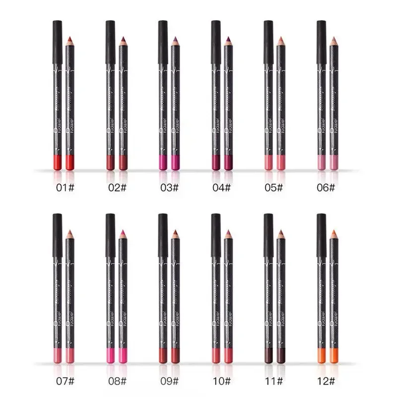 12 stks/set Waterdichte Potlood Lippenstift Set Pen Matte Lip Liner Langdurige Make-Up Pennen Gemakkelijk te Dragen non-stick Cup cosmetica Kits