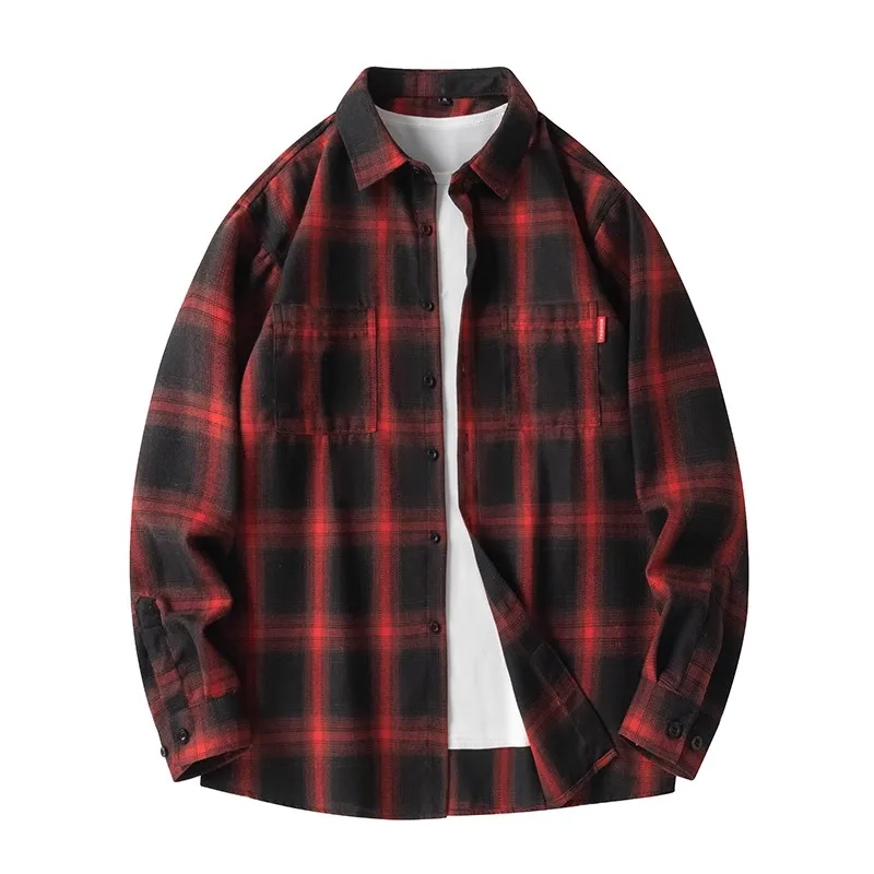 

Модная мужская рубашка в клетку с длинным рукавом, повседневная, универсальная, в стиле хаоме, харадзюку, гонконгском стиле, японская верхняя одежда из полиэстера...
