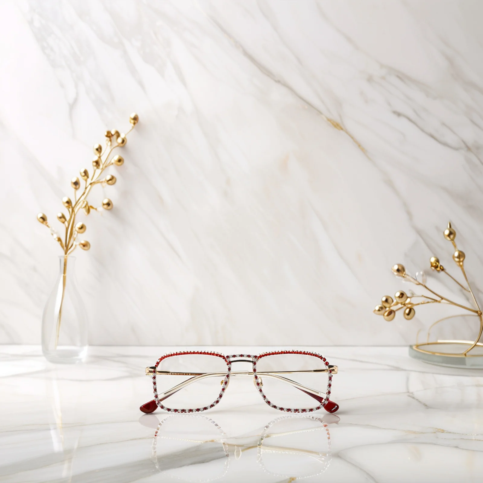 

Rhinestone Eyeglasses Frames Shiny Lower Half Frame Decorative Party Glasses Sparkling Fashion Trend Women Prop