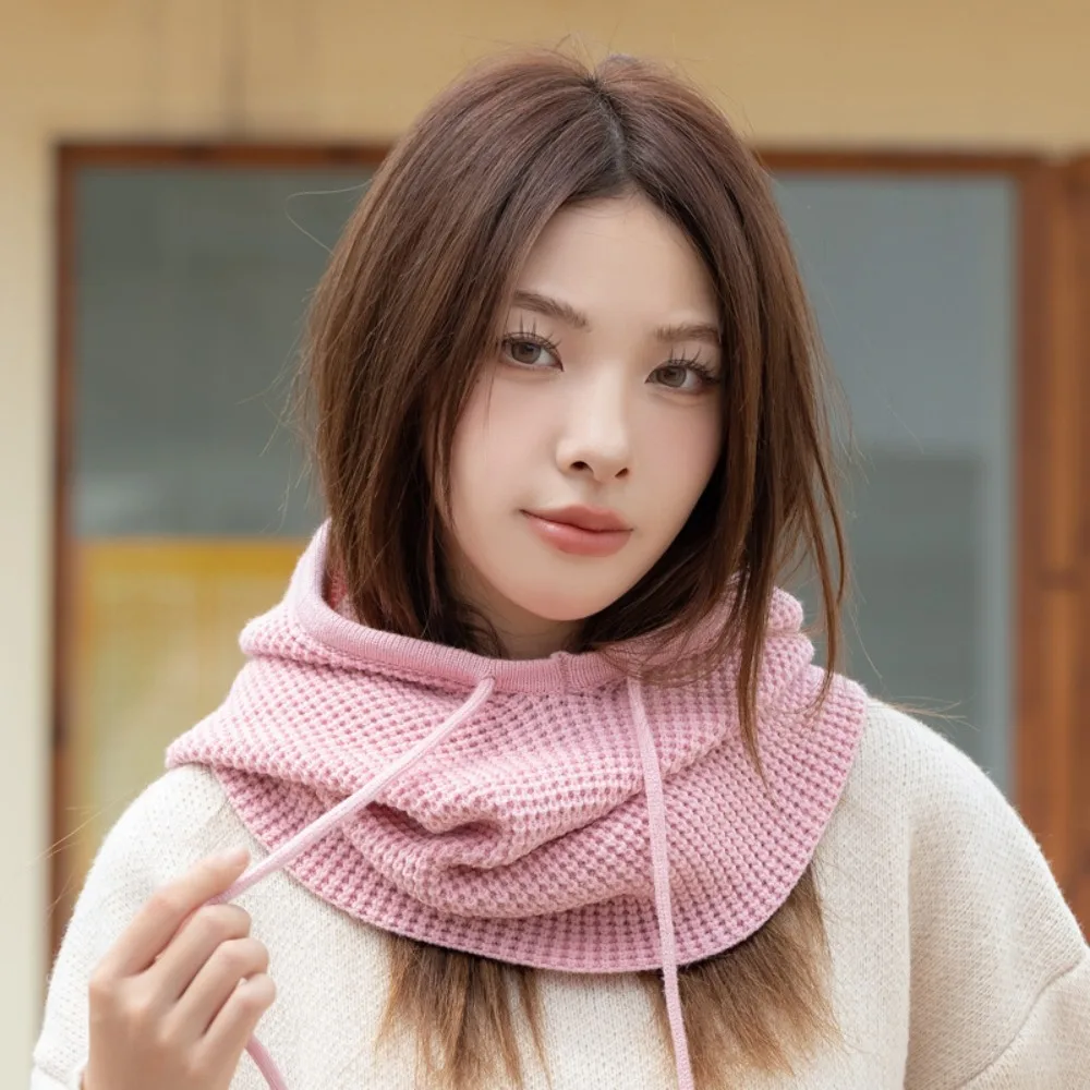 

Модная вязаная шапка с капюшоном для защиты ушей, ветрозащитная шапка-бини с капюшоном на шнурке, теплый шарф, шапка унисекс