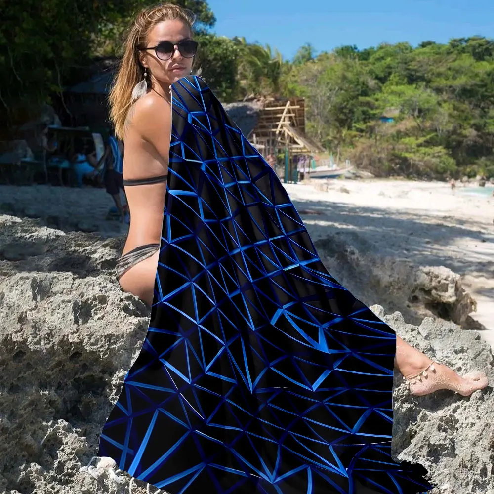 blue geometric triangle Quick Drying Microfiber Beach Towel Lightweight for Swimming Camping Yoga - Bath Towel