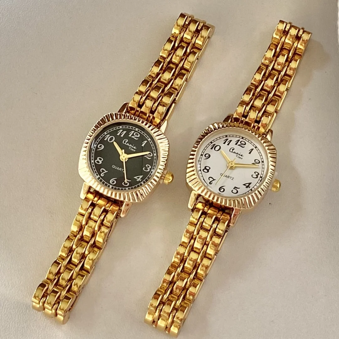 นาฬิกาข้อมือผู้หญิง หน้าปัดเรียบง่าย ระบบอนาล็อก ควอตซ์ สายโลหะผสม สไตล์ลำลอง สีทอง สีเงิน ของขวัญ นาฬิกาผู้หญิง