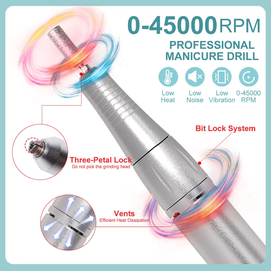 MOSKANY Professional Electric Nail Drill File Portable 45000RPM Rechargeable Nail File Machine for Salon  Art Acrylic Nail Drill