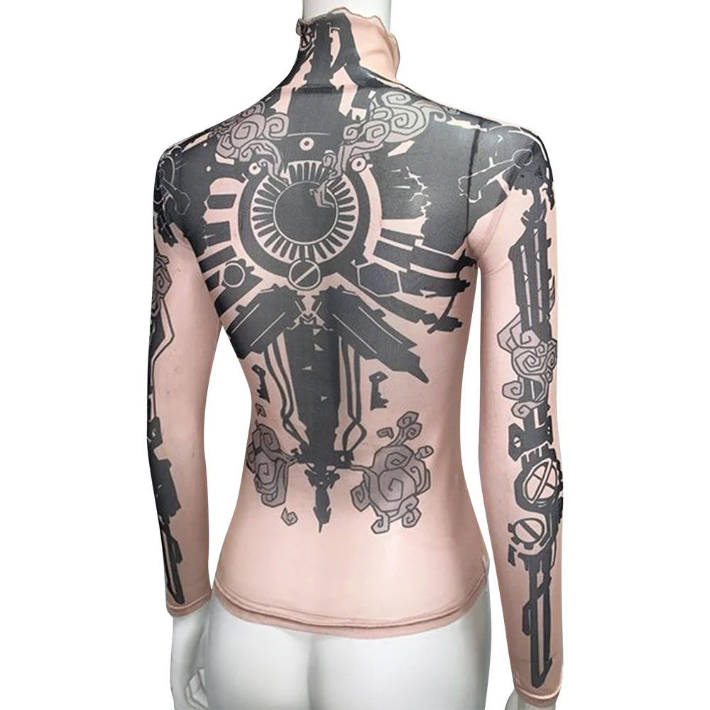 Arcane Vi Cosplay Tattoo Printed Top Costume Game LOL Arcane Disuise Long Sleeved Innerwear Women Disguise Halloween Party Suits