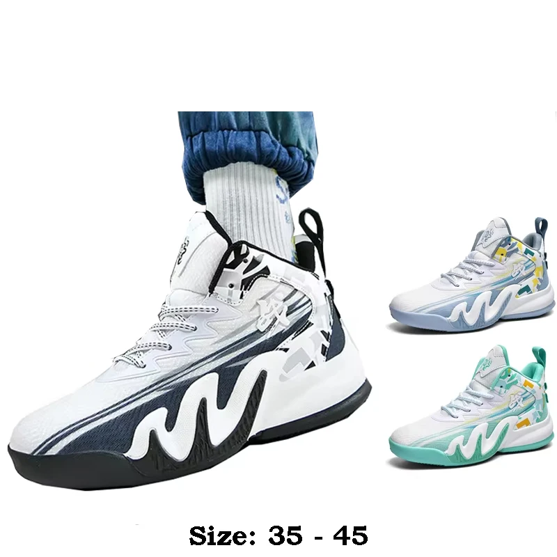

Высококачественная повседневная тканая спортивная обувь для мужчин с буквенным принтом, 2025 35, 45, уличные баскетбольные кроссовки для бега, сине-зеленые