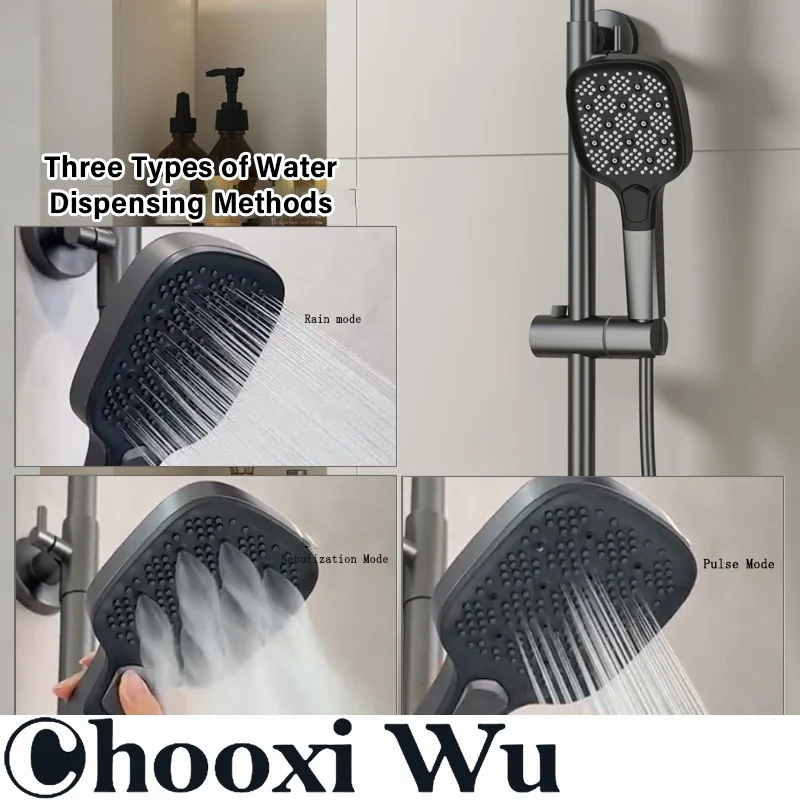 Four-Function Wall-Mounted Shower Set with Spray Nozzle and Brass Gun Gray Milk White Design
