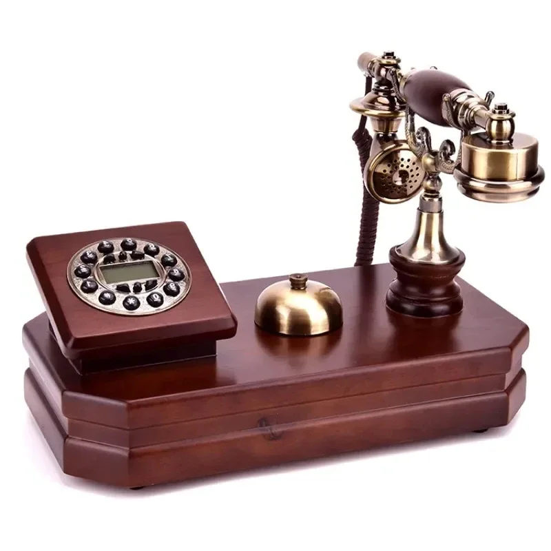 B-M Solid Wood Antique European Style Telephone Home Retro Old-fashioned Telephone Landline Phone Craft Gift