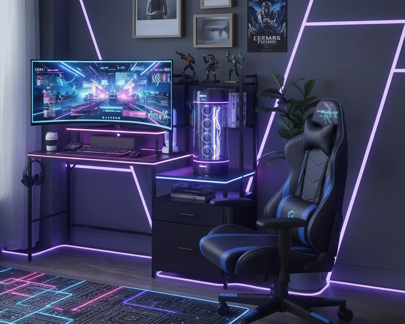 

Compact Home Office Ladder Desk with Fabric Drawers Side Bag 2 Tier Shelf Vanity Gaming Large, Customized