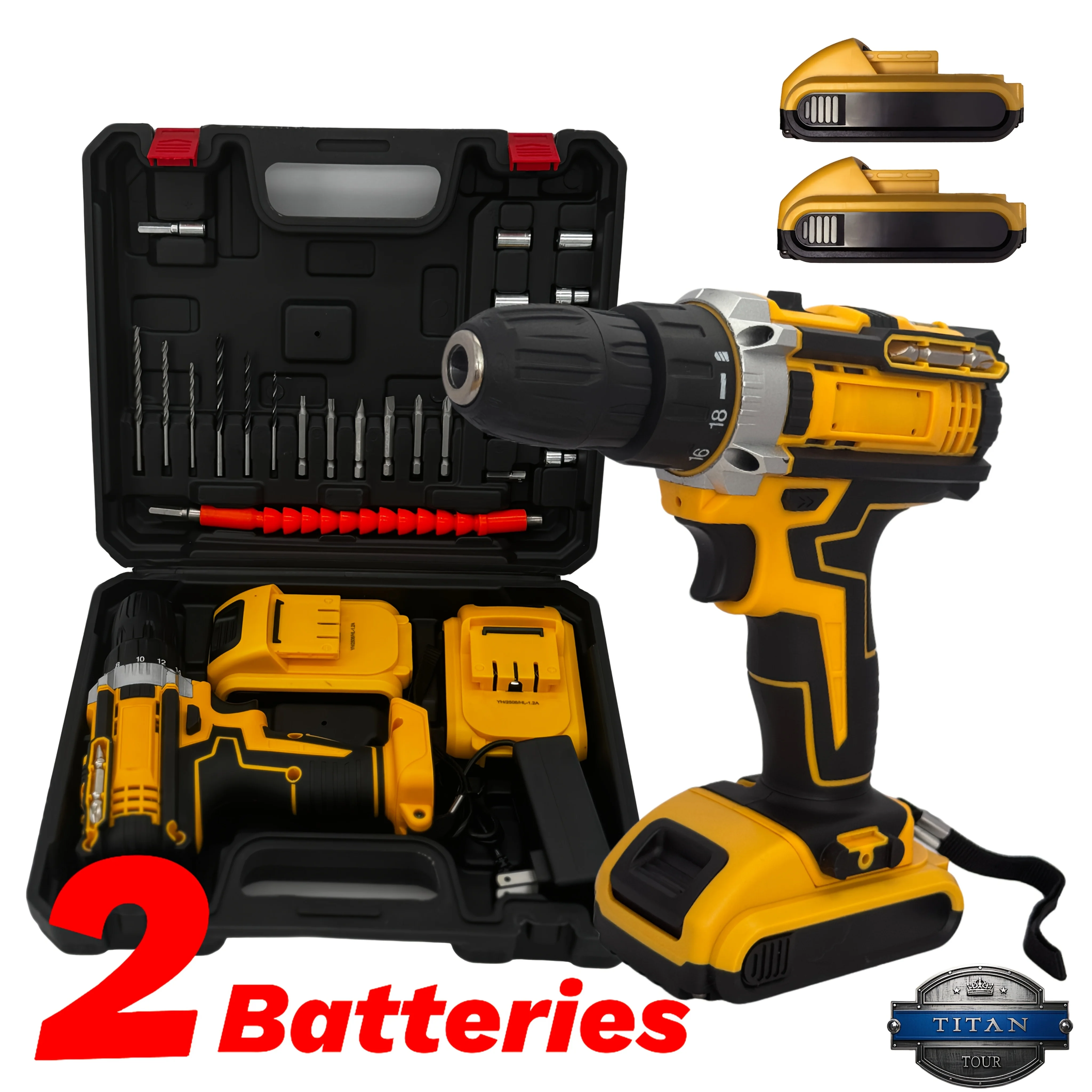 24-teiliges Set mit Dual-Speed-Lithium-Bohrschrauber, Dual-Akku-Ladegerät, LED-Licht und Tragetasche – Elektrischer Schraubendreher mit Werkzeugkasten