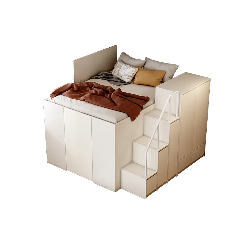 Multifunctional combined wardrobe integrated bed, children's upper bed, lower wardrobe, motorized high box bed