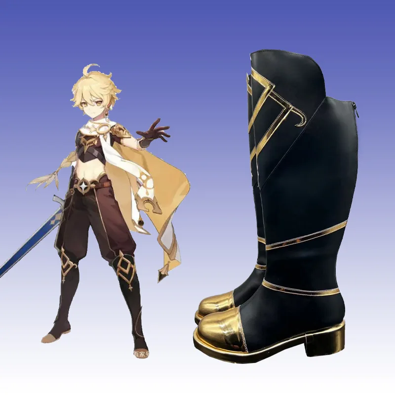 Aether Traveler Shoe Cosplay Genshin Game Impact Footwear Halloween Carnival Party Shoes Anime Half Boots