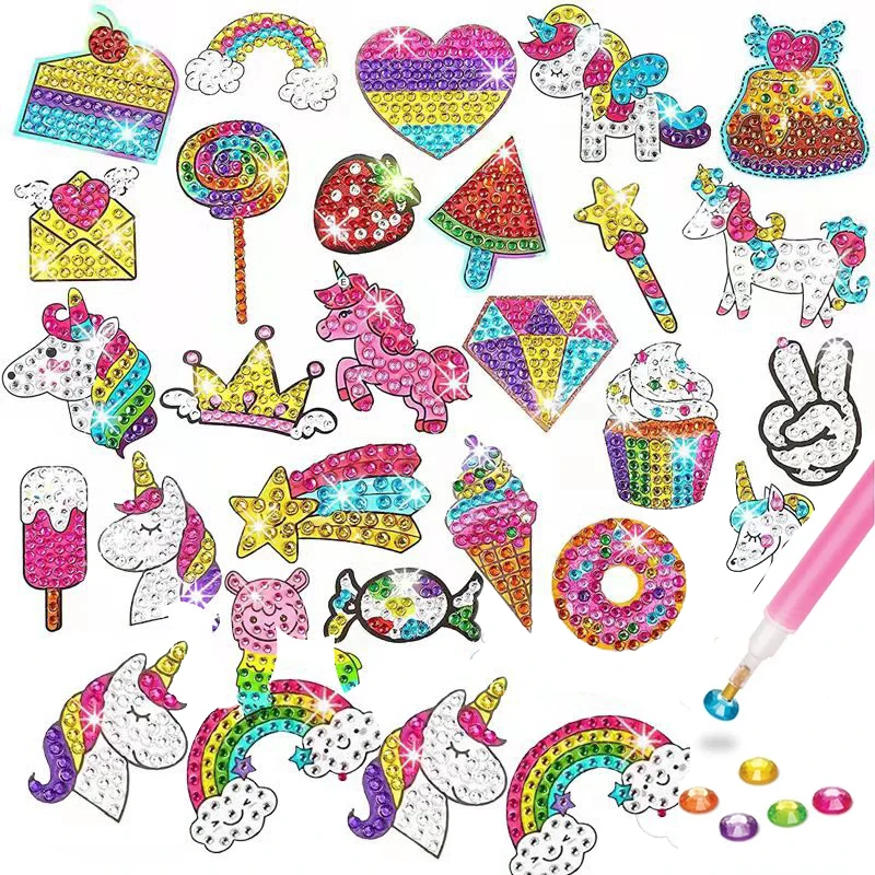 DIY Diamond Painting Stickers for Kids Cartoon Unicorn Rhinestone Embroidery Self-Adhesive Sticker Children Gift Home Ornament