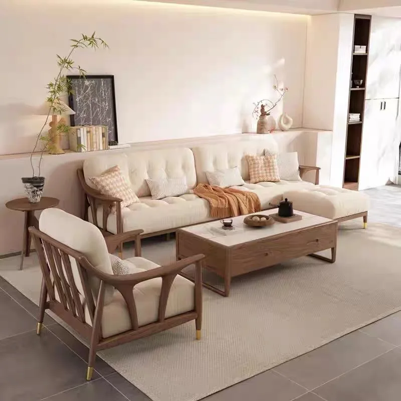 

All solid wood sofa winter and summer dual-purpose wooden living room Nordic small apartment modern