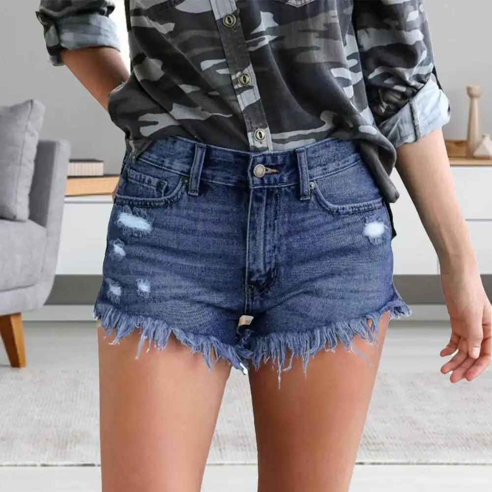 Fashion 90s Women Denim Shorts Retro Low Waist Tassels Ripped Holes Summer Shorts Trendy Casual Lady Distressed Jeans Shorts