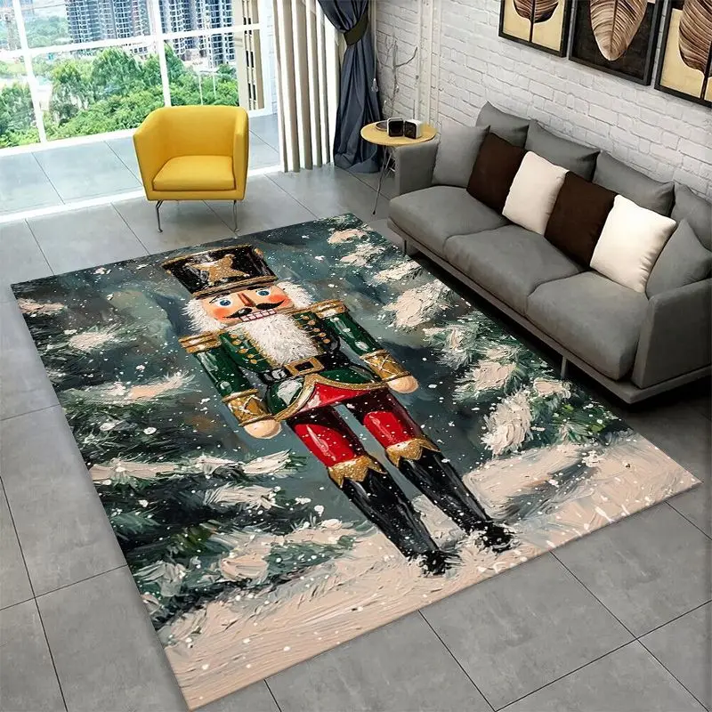 Cartoon The Nutcracker Puppet Merry Christmas Large Area Rug Non-slip Carpet for Bedroom Living Room Sofa Doormat Floor Mat Gift