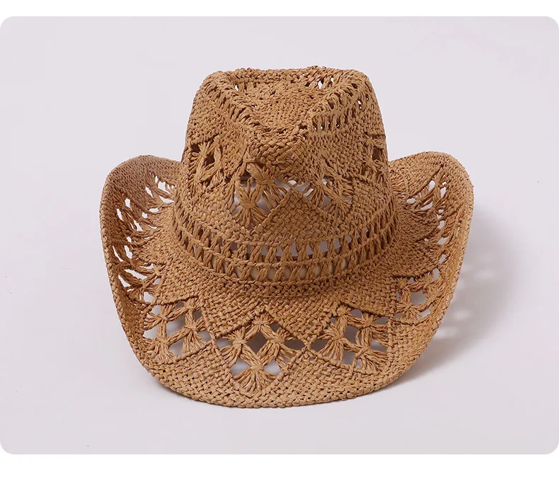 Französische Boho-Strohhüte für Damen im Vintage-Stil, Strandhüte mit breiter Krempe, faltbare Sonnenhüte, Western-Cowboy-Fedora-Kappen – Detail 8