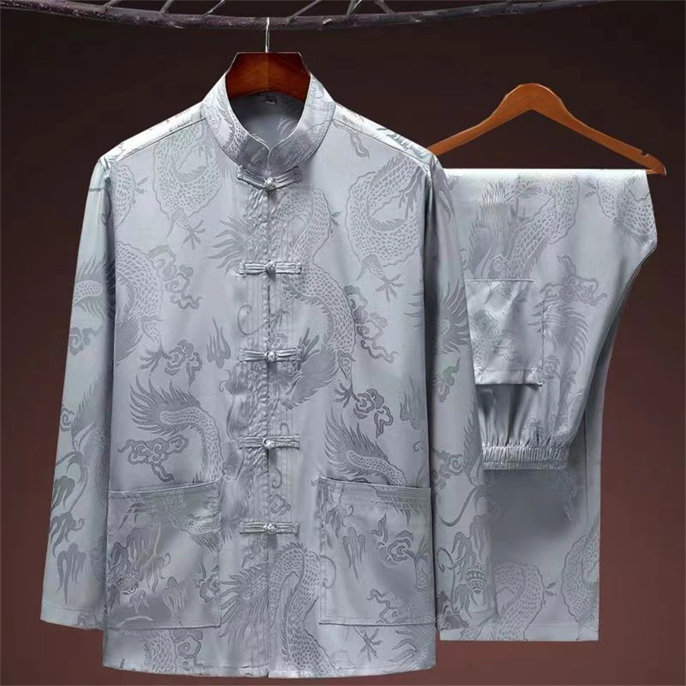 Chinese new year Traditional Chinese Men Shirt Tops Male Stand Collar Kung Fu Clothes tang suit man hanfu blouse tai chi wushu