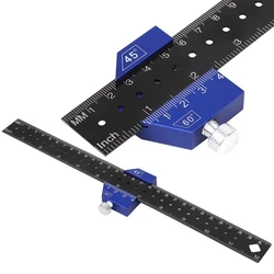 Woodworking Metal Pocket Ruler with 45°/60° Slide Stop, Slide Stop for Marking Inch/ Metric Scribing Measuring Precision Square