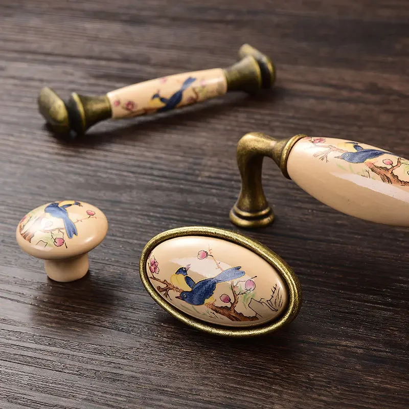 1pc 세라믹 골동품 청동 캐비닛 당겨 도자기 서랍 손잡이 새 손잡이 하드웨어 어린이를위한 당겨 홈 주방 가구 손잡이
