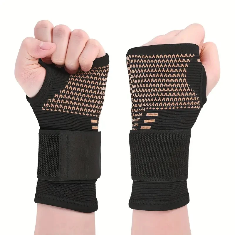 2pcs Copper Fiber Wrist Brace Gloves - Adjustable Compression Hand & Wrist Support Breathable Secure Fit Gloves