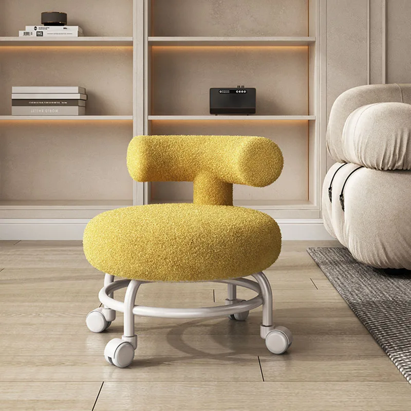 Nordic Household Cashmere Stools Living Room Furniture Universal Wheel Ottoman Creative Backrest Small Stool Pulley Low Stools