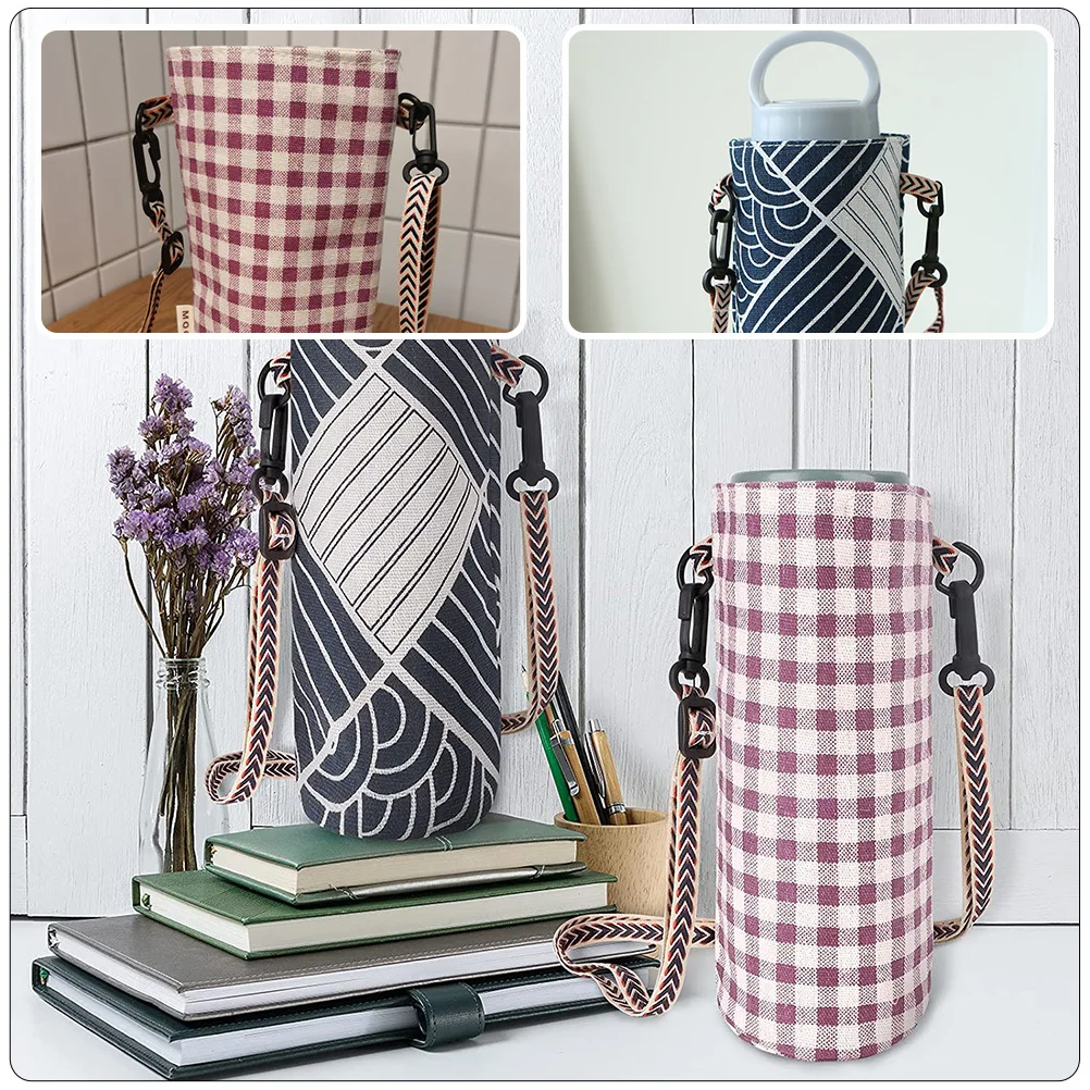 

2Pcs Water Bottle Bags Handheld Canvas Durable Water Kettle Carrier Adjustable Strap Outdoor Reusable Portable Bottle Pouches