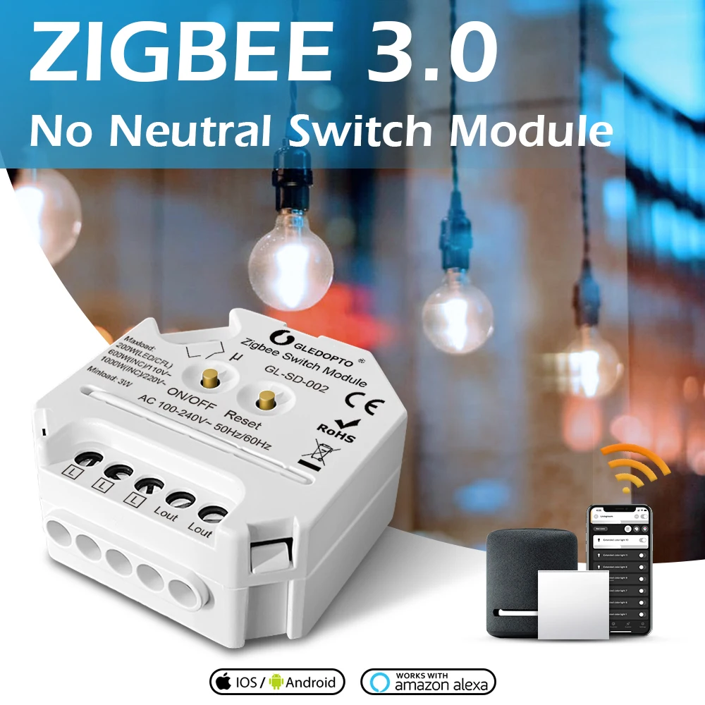 GLEDOPTO ZigBee3.0 Single Live Wire On OFF Switch No Neutral APP Voice Control Push Switch Alexa Tuya SmartThings Hub Require