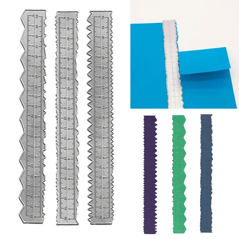 3Pcs 8.54" Metal Paper Tearing Ruler Wavy Edges Paper Cutting Ruler Measuring Tool School Card Scrapbooking Making DIY Craft