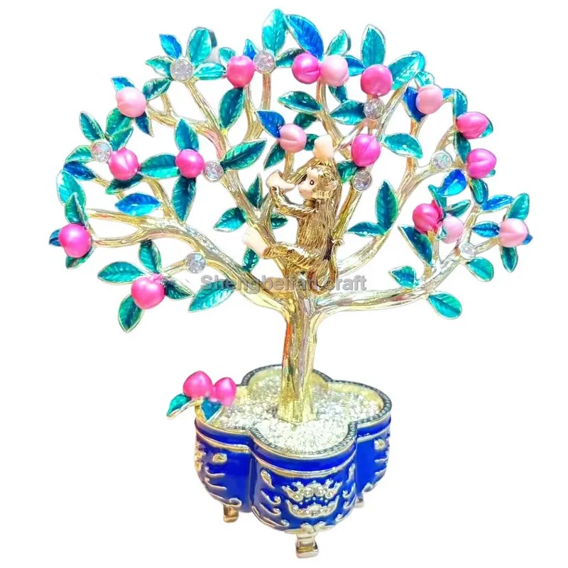 

Metal craft Enamel Ornament Jewelry Box Monkey tree Trinket with Crystal counter decoration bithday gift trinket box home decor