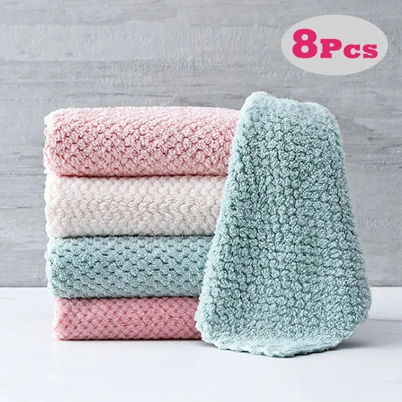 

2/4/8pcs Microfiber Kitchen Dish Cloth Super Absorbent Cleaning Cloth Non-Stick Oil Wipe Rags Household Cleaning Towels Tools