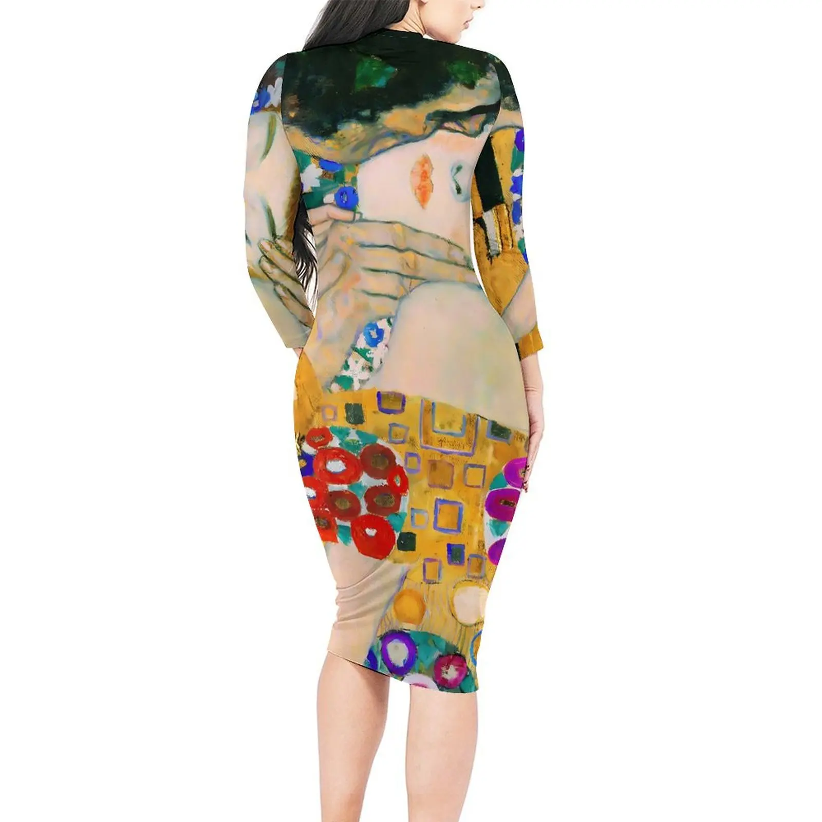 Gustav Klimt Dress Long Sleeve The Kiss Korean Fashion Dresses Spring Cute Bodycon Dress Female Design Oversized Clothing