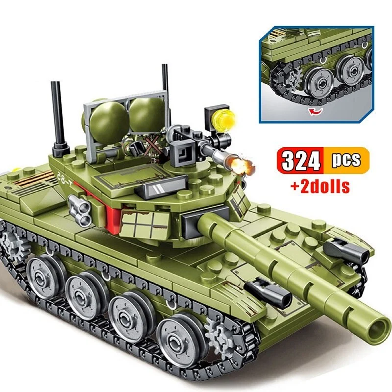 

324PCS Military Tank Main Battle Series Weapon Ww2 Building Blocks -85 Tank Army City Enlighten Bricks Toys for Children Boy 6+