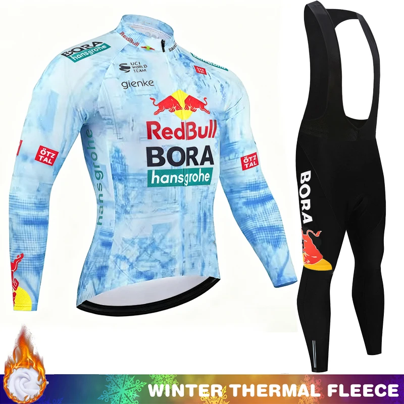 ملابس ركوب الدراجات للرجال الشتاء الأحمر الثور الحراري الصوف مريلة ملابس للرجال جيرسي البلوز طويلة الأكمام الرجعية دراجة مجموعات 2026 مجموعة