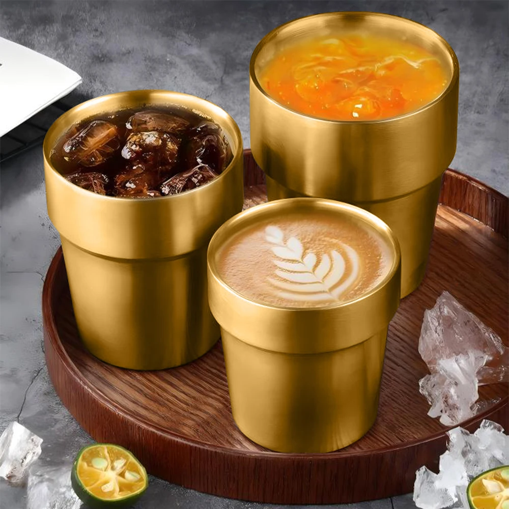 كوب البيرة الذهبي بهلوان معدني 304 نظارات مياه الفولاذ المقاوم للصدأ التخييم أكواب قابلة لإعادة الاستخدام شواء المنزل مكتب القهوة