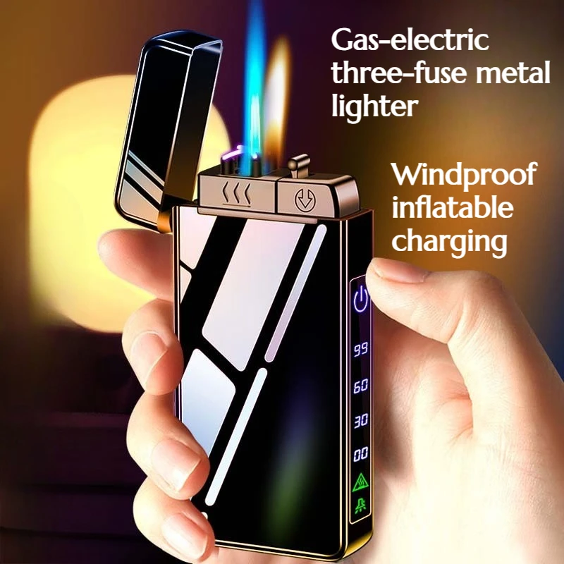

Three-fire Metal Striker Inflation Gas-electric Charging Lighters Function Creative High-end Gift Cigarette Accessories