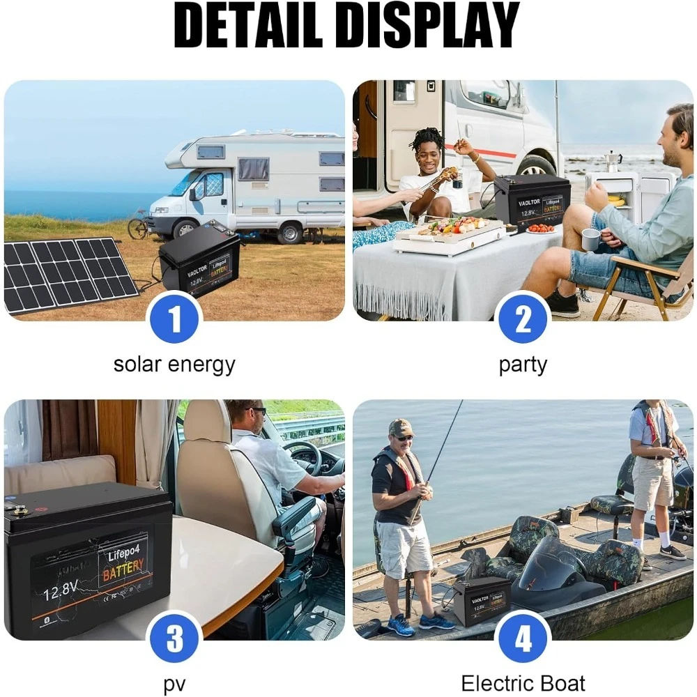 12V 300Ah LiFePO4 Lithium Battery, 6000-15000 Cycles, Built-in 200A BMS, 3840Wh LiFePO4 Battery, 10-year Lifespan for RV, Boat