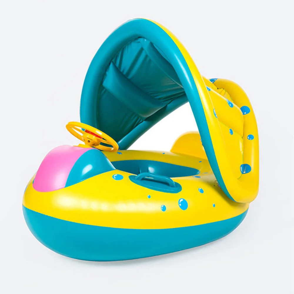 Child Pool Float Inflatable Toddler Beach Toy Portable UV-resistant Baby Float With Canopy And Steering Wheel Toy For Water Play