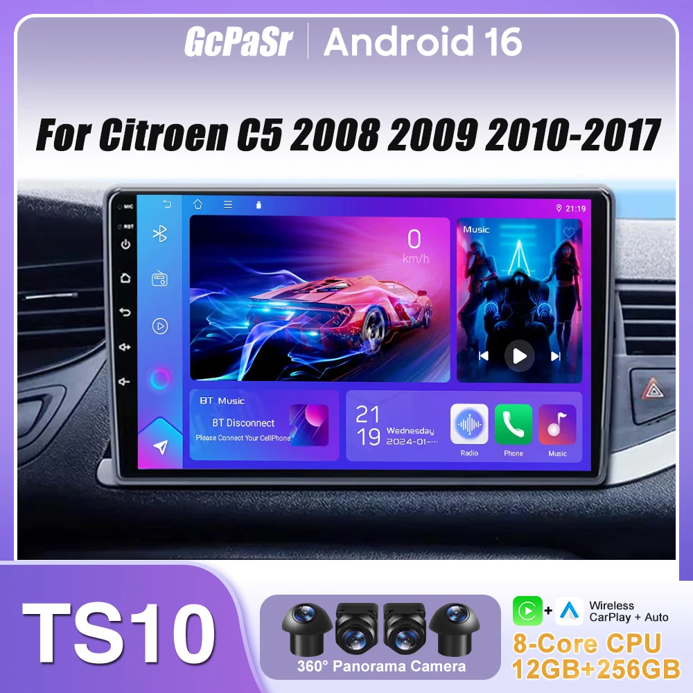 Para Citroen C5 2008 2009 2010-2017 Rádio de Carro com Carplay GPS Player Multimídia Navegação Android Auto Android 16 Sem 2din Display 4G