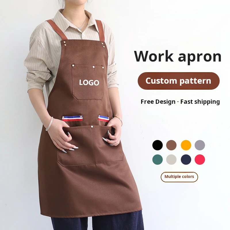 

Custom logo Perfessional Kitchen Apron Women Waterproof Grill Apron With Pockets Woman Taller Waiter Apron Nail Salon
