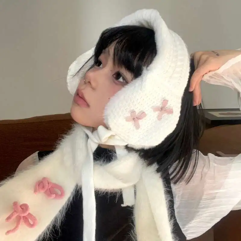 Penutup Telinga Rajut Pelindung Telinga dan Syal Penutup Telinga Mewah Hangat Fungsi Ganda untuk Wanita Kawaii Tiga Warna Tersedia untuk Anak Perempuan