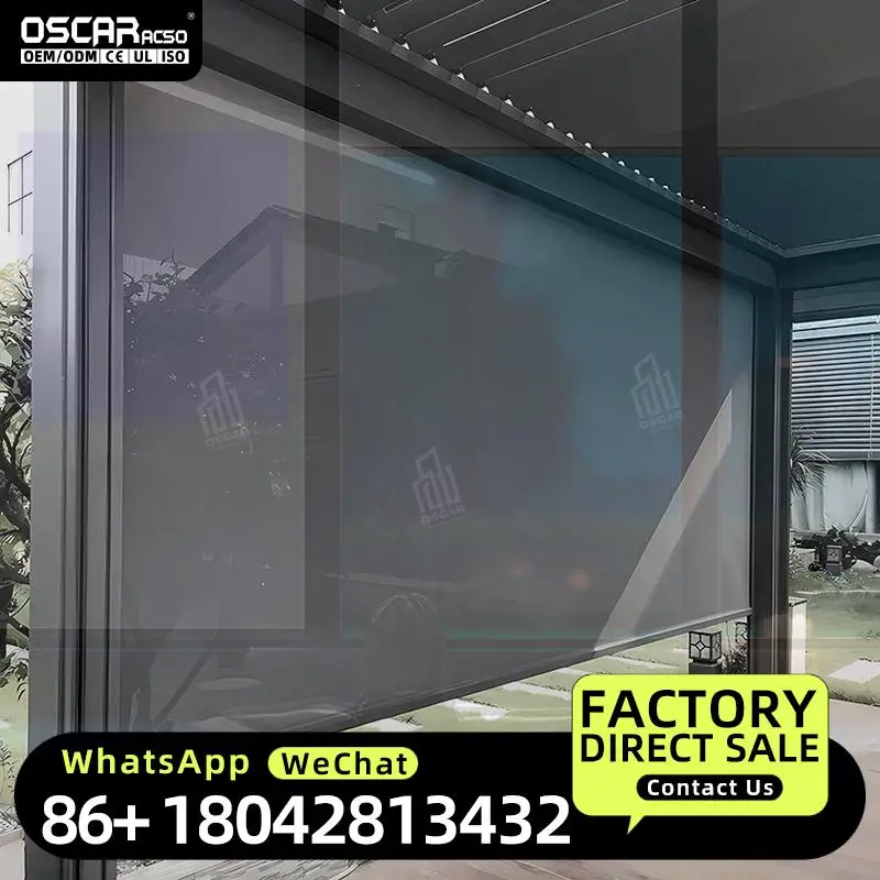 Electric BuiltIn Metal Motorized Waterproof Zip Roller Blinds for Outdoor Patio Pergola Modern External Windproof Rolling Blind