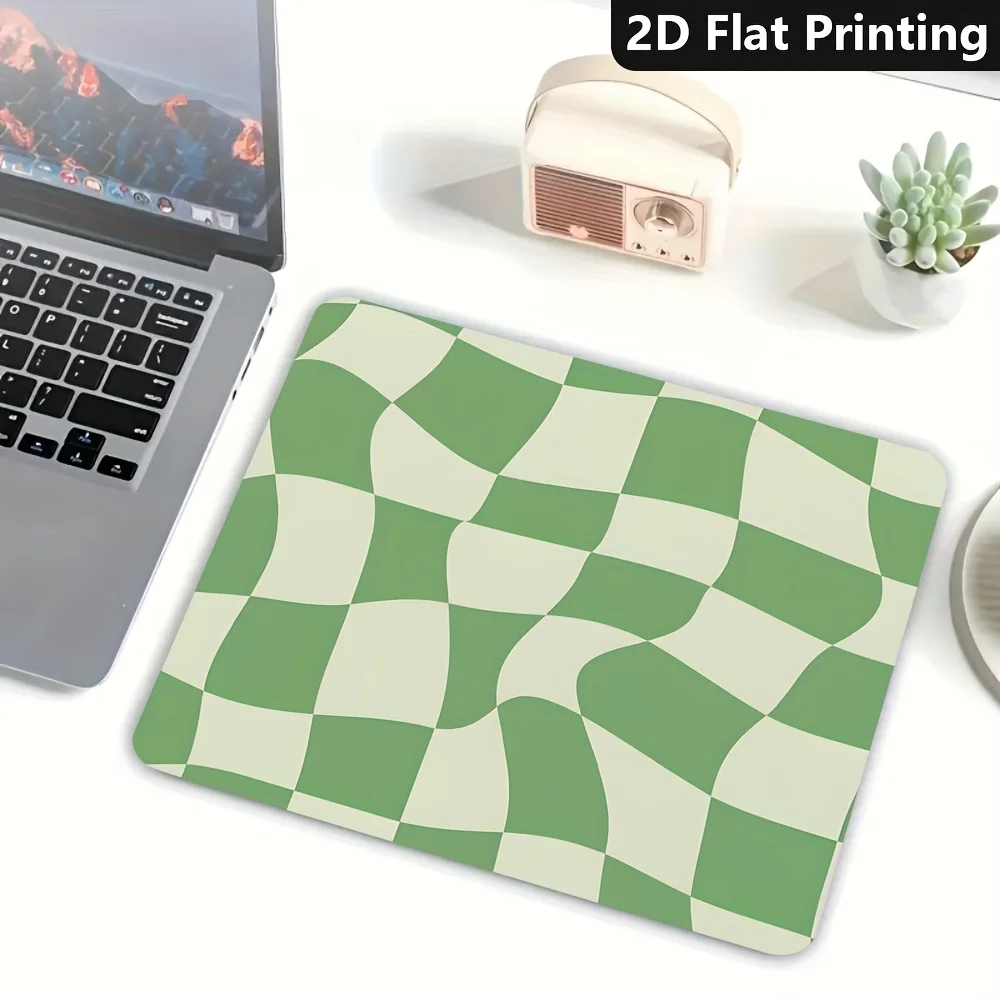 Small Mouse Pad, Non-slip, Stitched Edges, Green Twist Checkerboard Print, Mat for Office & Gaming