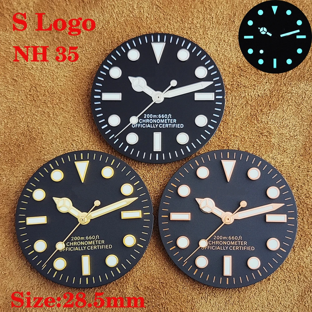 

28.5mm new Sunburst watch dial, S logo dial ice blue luminous dial, suitable for NH35 NH36 movement watch accessories