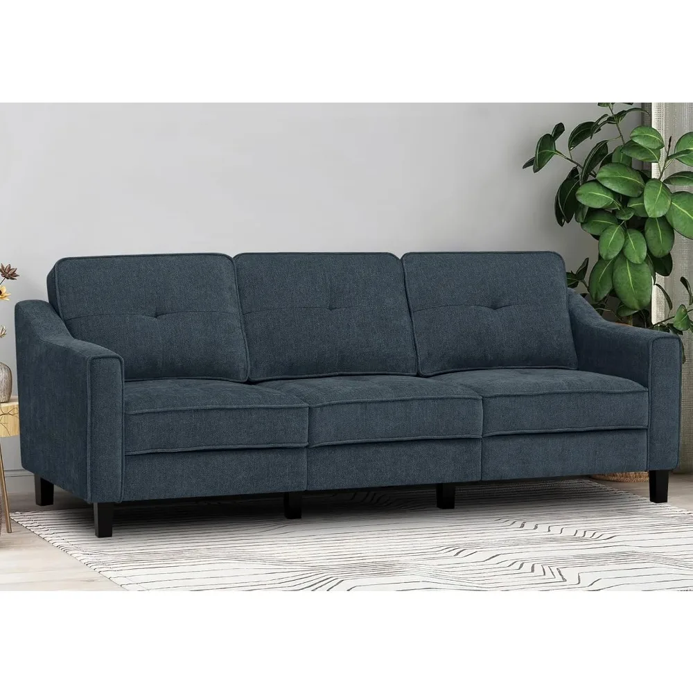 3-Seaters Sofa with Tufted Backrest, Chenille Modern Sofa with Stable Wooden Legs, Upholstered Couch for Living Room, Apartment