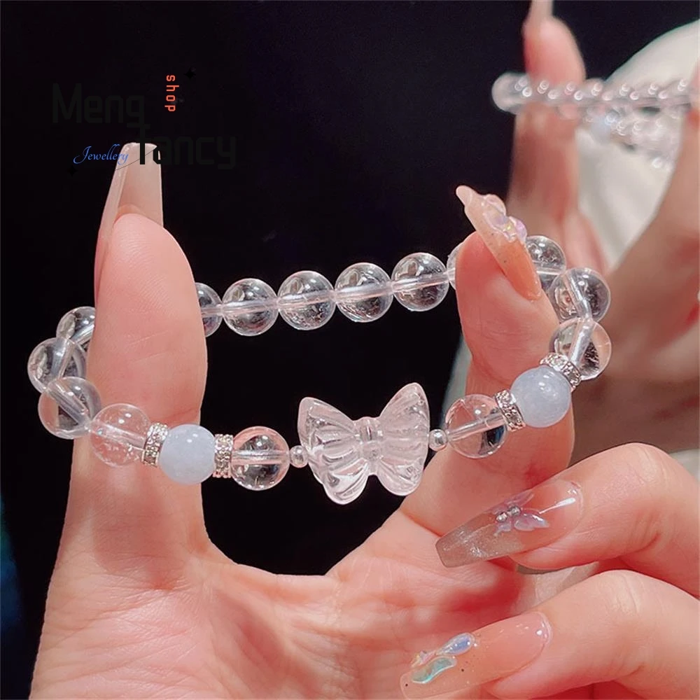 Natural Crisp White Crystal Bow Simple Elegant High-grade Bracelet Female Aquamarine Luxury Jewelry Best Selling Holiday Gifts