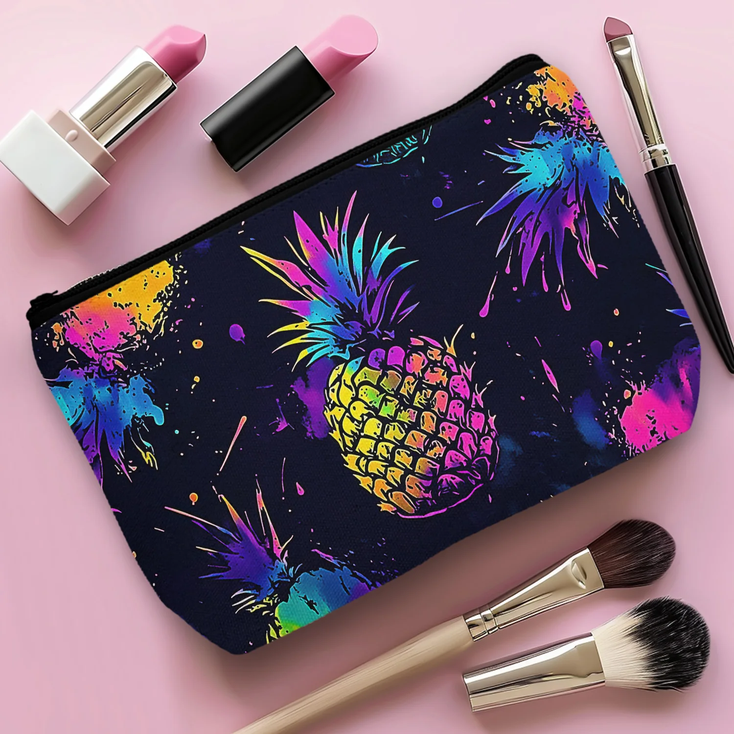 1Pc Colorful Pineapple Funny Cosmetic Bag Durable And Stylish With Zipper Portable Women'S Cosmetic Bag Suitable For Outdoor