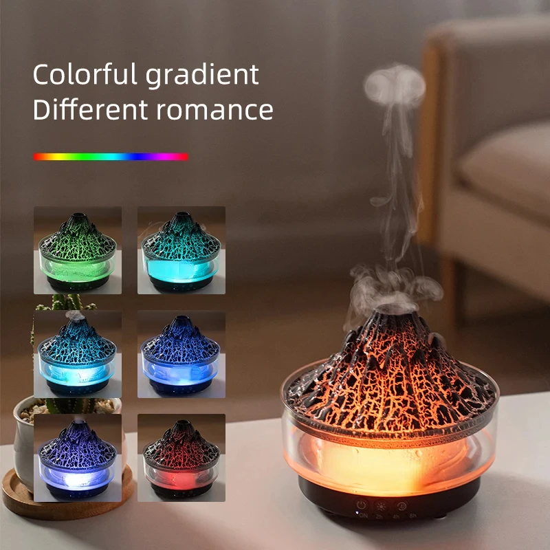Вулкан Аромадиффузор Ультразвуковой увлажнитель воздуха Таймер Автоматическое отключение Дистанционное управление Диффузоры пламени для дома Спальня Белый