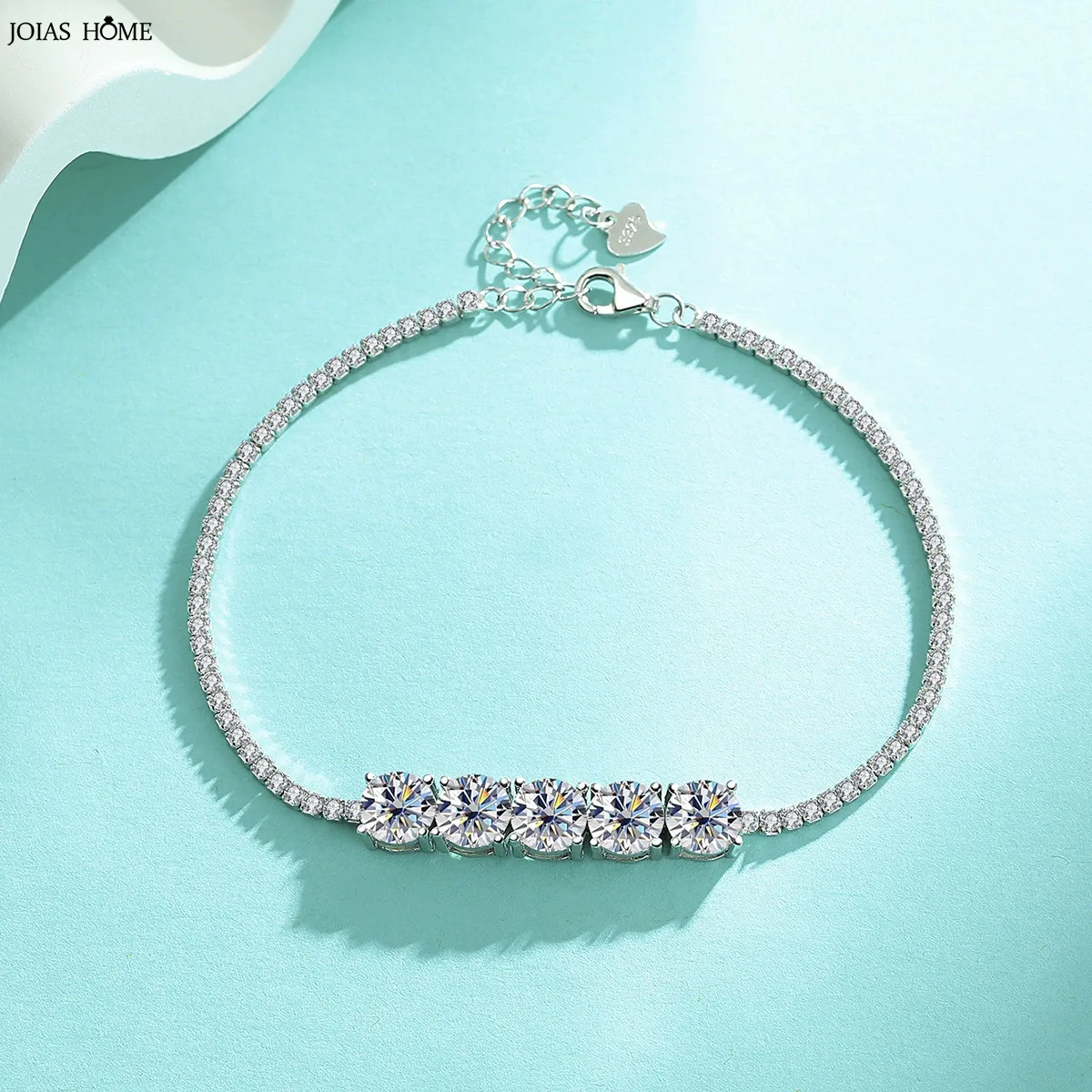 

JH 5CT стерлингового серебра 925 Муассанит теннисный браслет для женщин и мужчин классический браслет-цепочка с бриллиантами D VVS1 ювелирные изделия с лабораторным бриллиантом