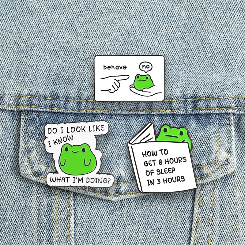 Lustige, freche Frosch-Emaille-Anstecknadeln, niedliche, sarkastische Frosch-Broschen, Abzeichen mit der Aufschrift „How To Get 8 Hours Of Sleep In 3 Hours“, Tierschmuck, Geschenk